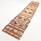 Pink & Brown Turkish Vintage Kilim Runner Rug, 77x387Cm