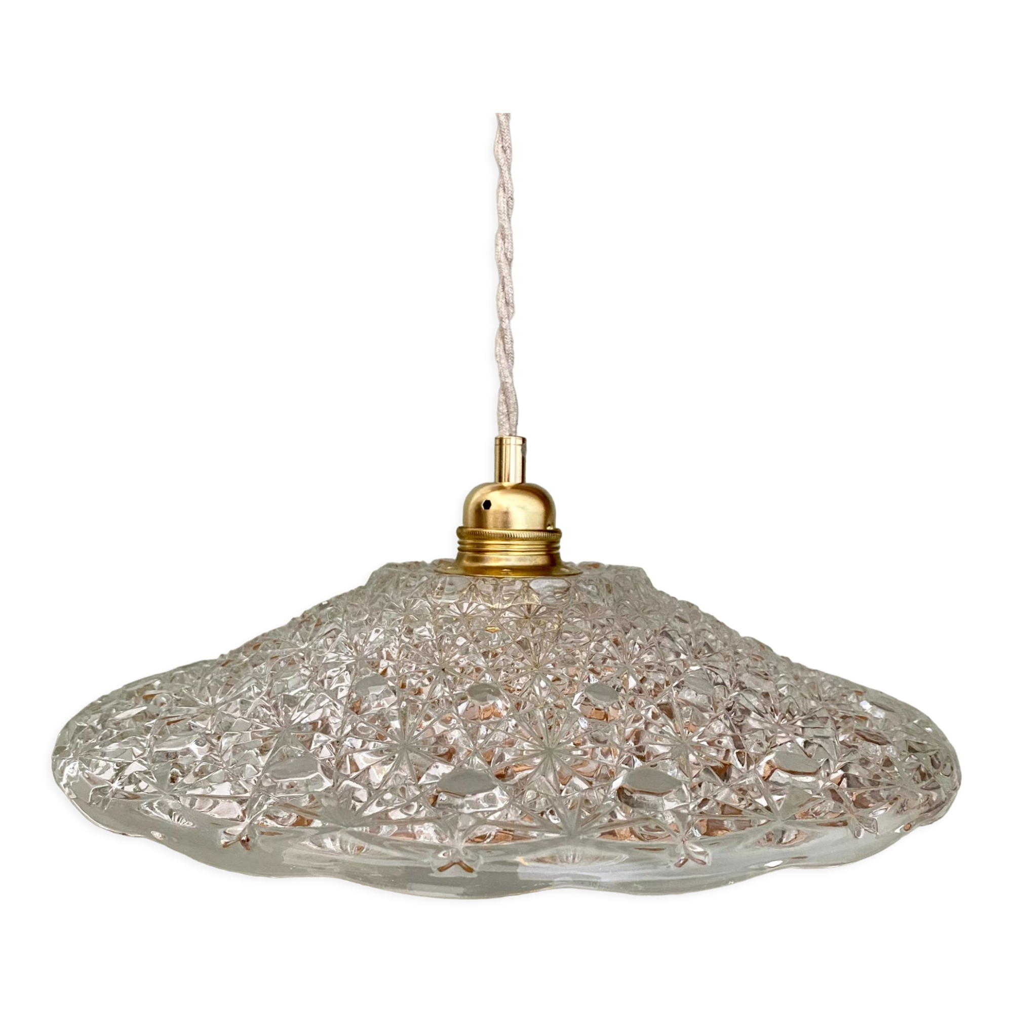 Suspension aabt-jour vintage en verre moulé