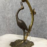 Art Nouveau period Heron lamp in bronze with double patina