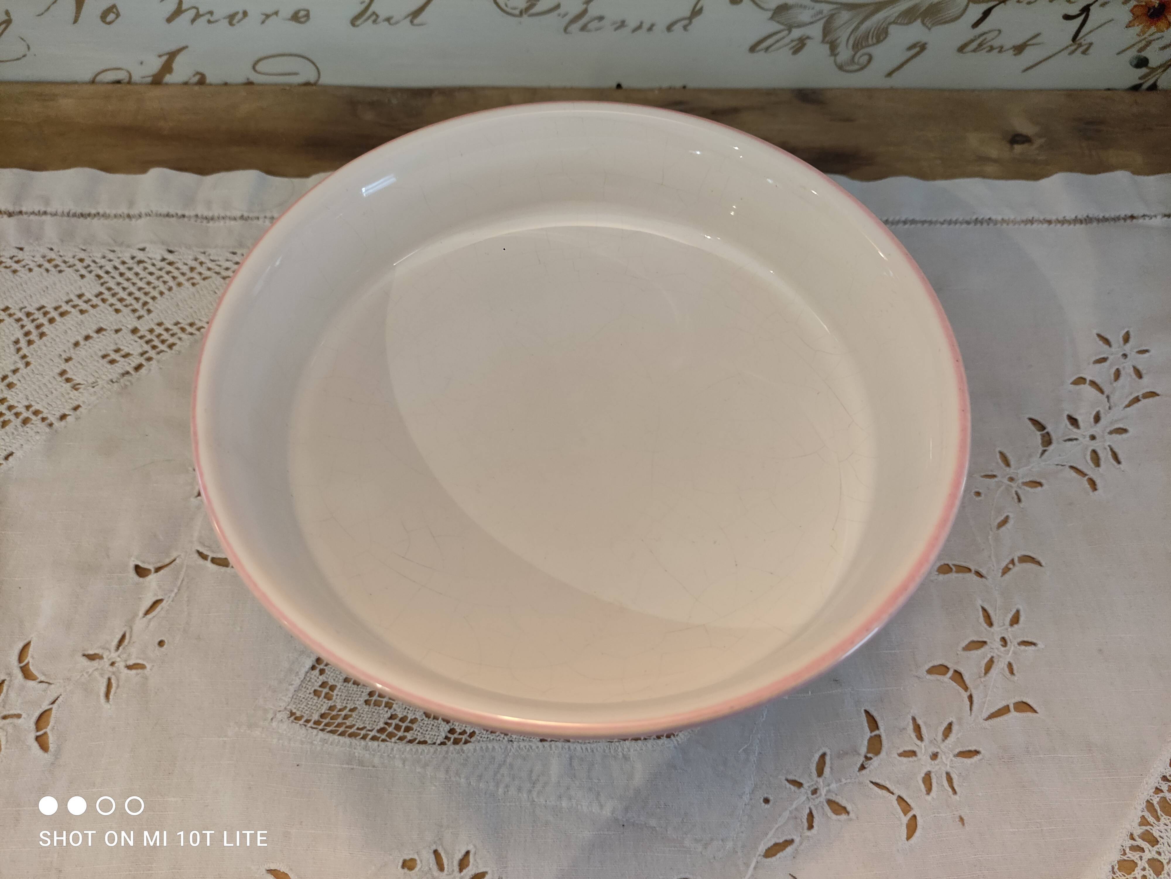 Compotier on pedestal in white ceramic pink border