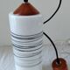 Suspension cylindrique en opaline zébré verre et teck vernis