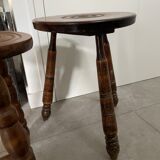 Set of two tripod stools in turned wood