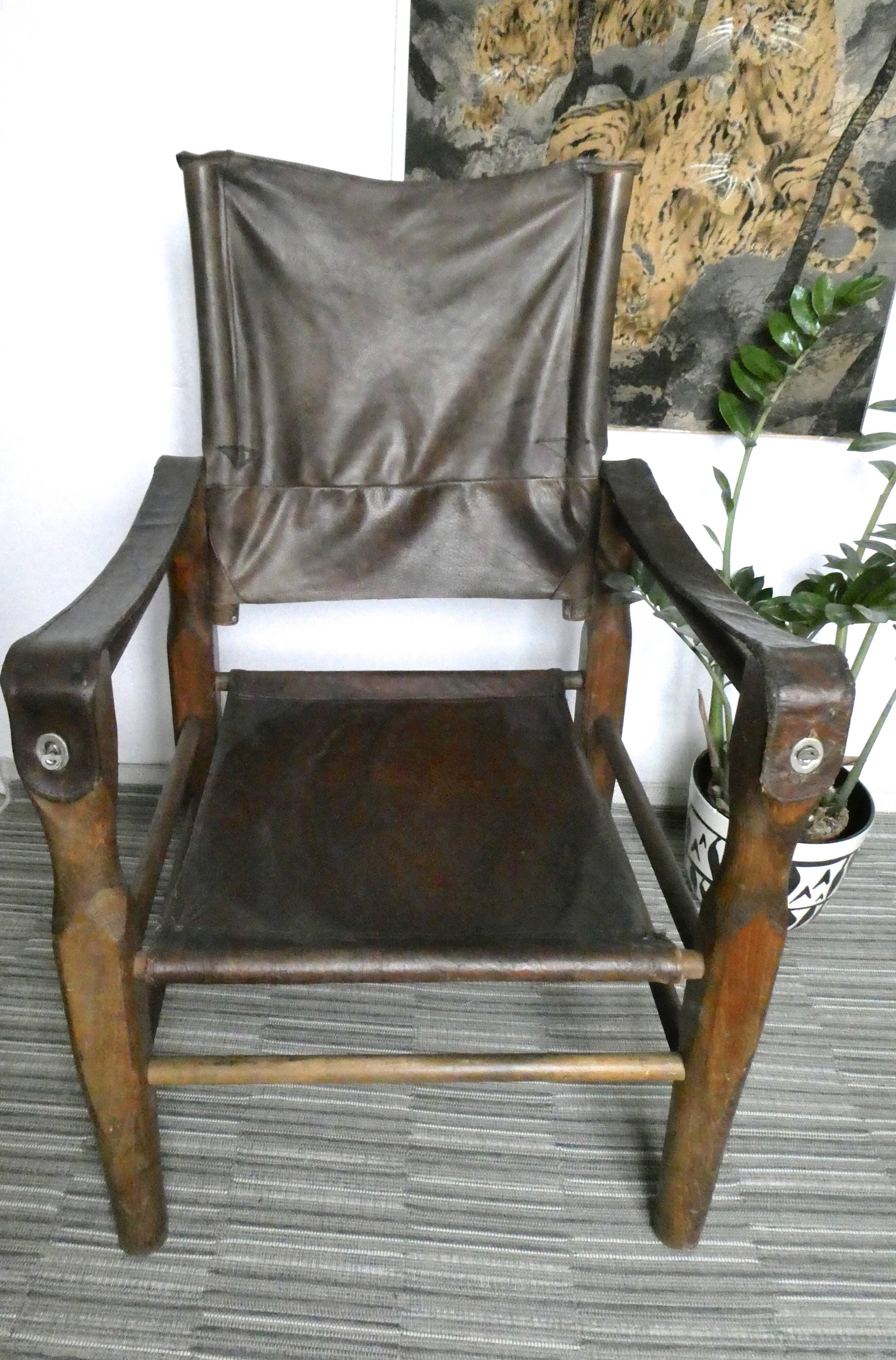 Chair called Safari wooden and leather, 1950s