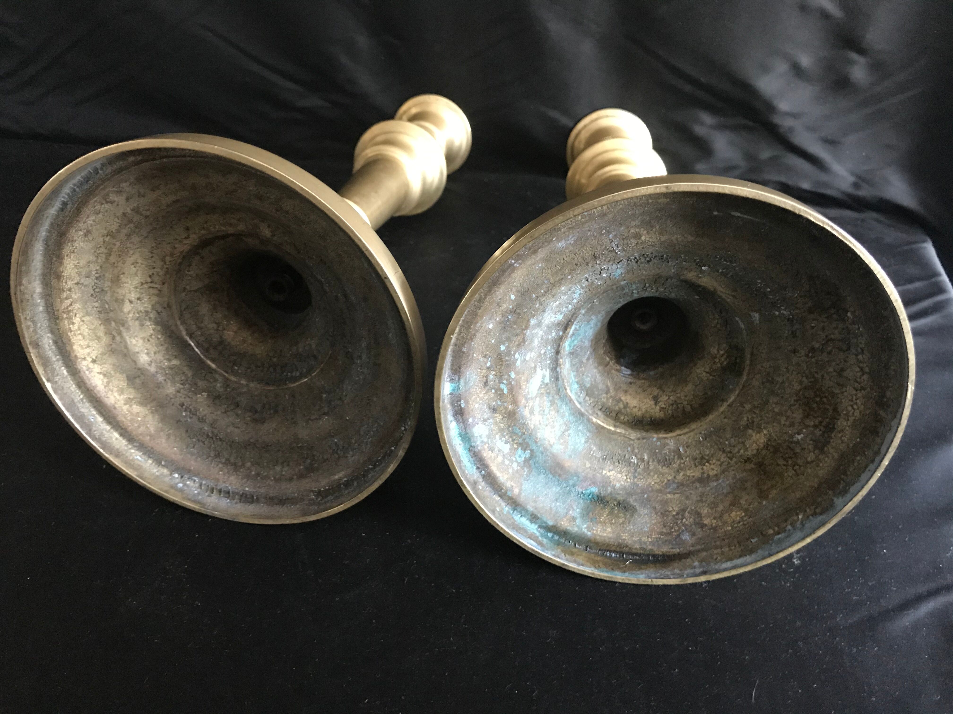 Pair of candlesticks, art nouveau, golden bronze