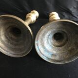 Pair of candlesticks, art nouveau, golden bronze