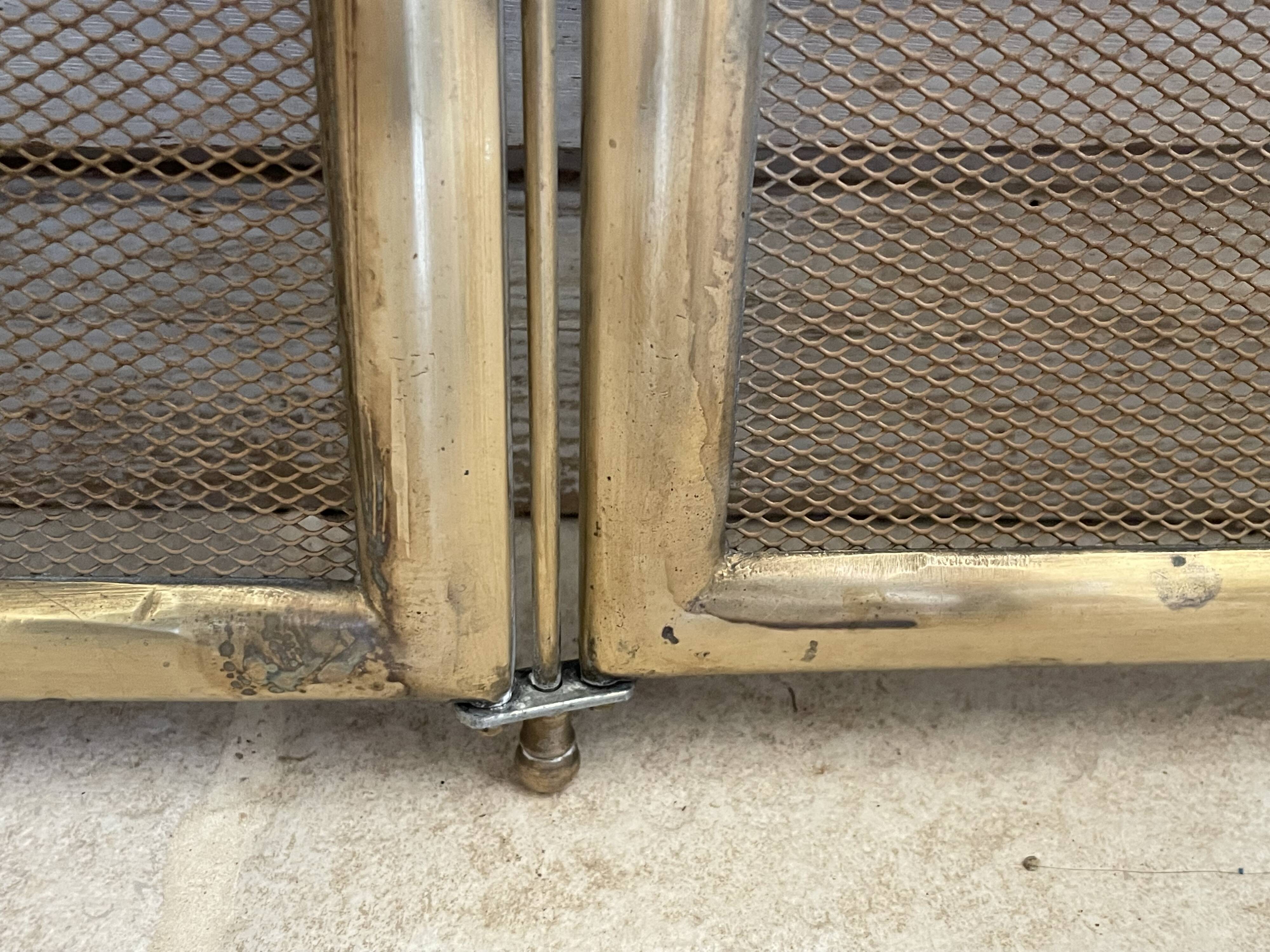 Vintage brass fireplace screen, folding spark guard with 4 panels,
