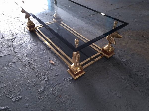 TABLE BASSE EN VERRE ET TETES DE CHEVAUX ANNEES 70'S