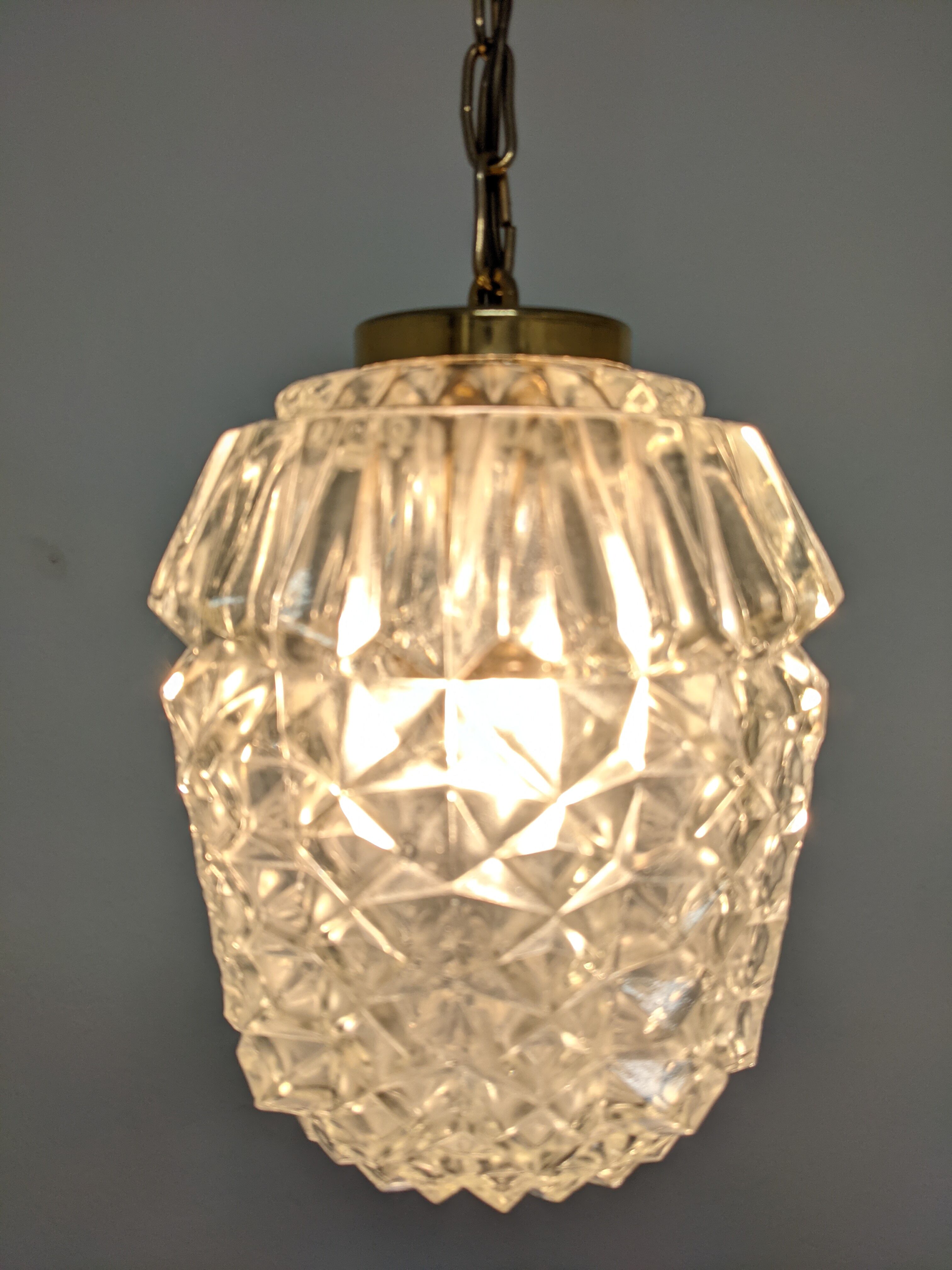 Vintage molded glass pendant lamp from the 50s/60s