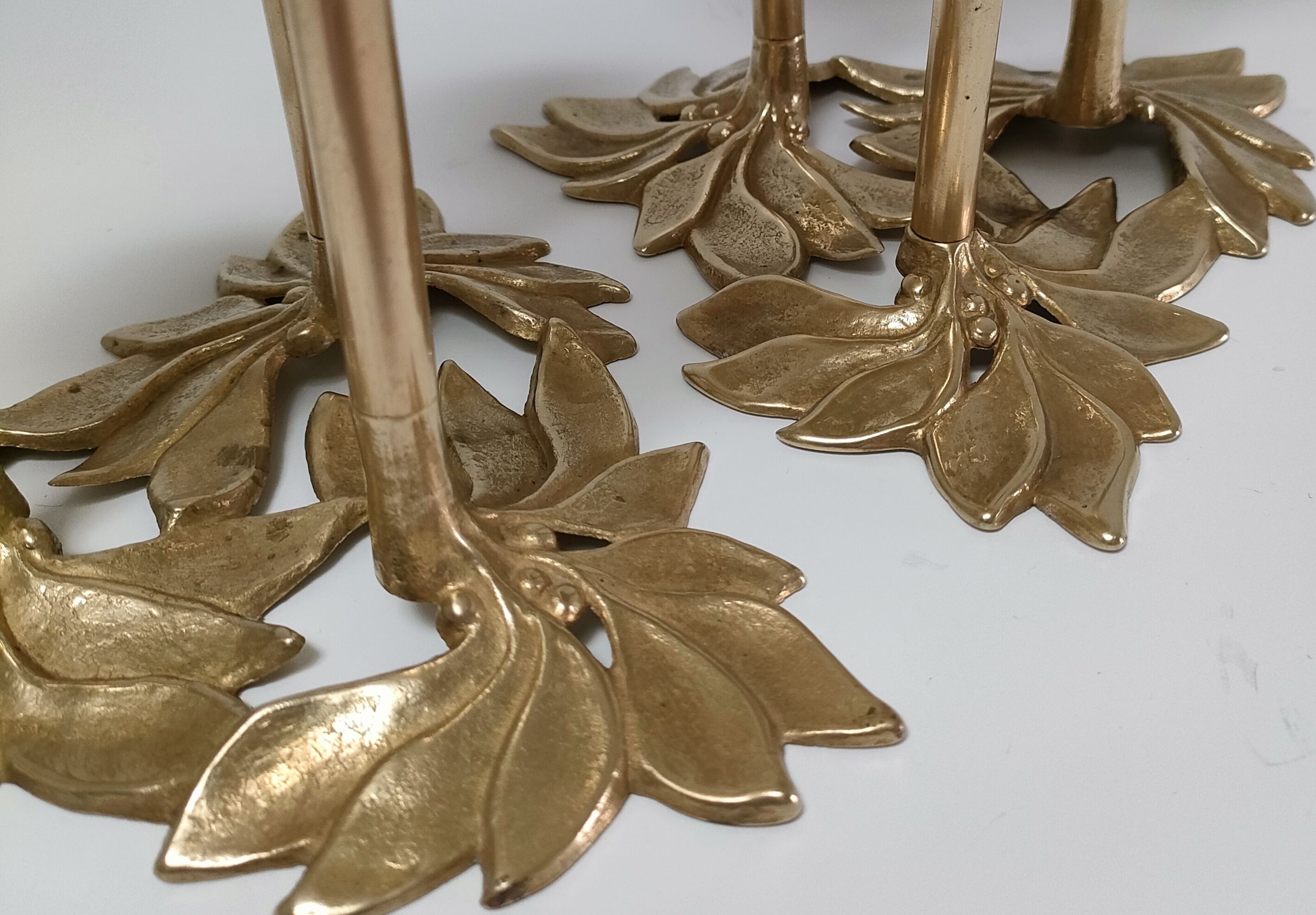 Pair of candlesticks solid brass vintage flowers