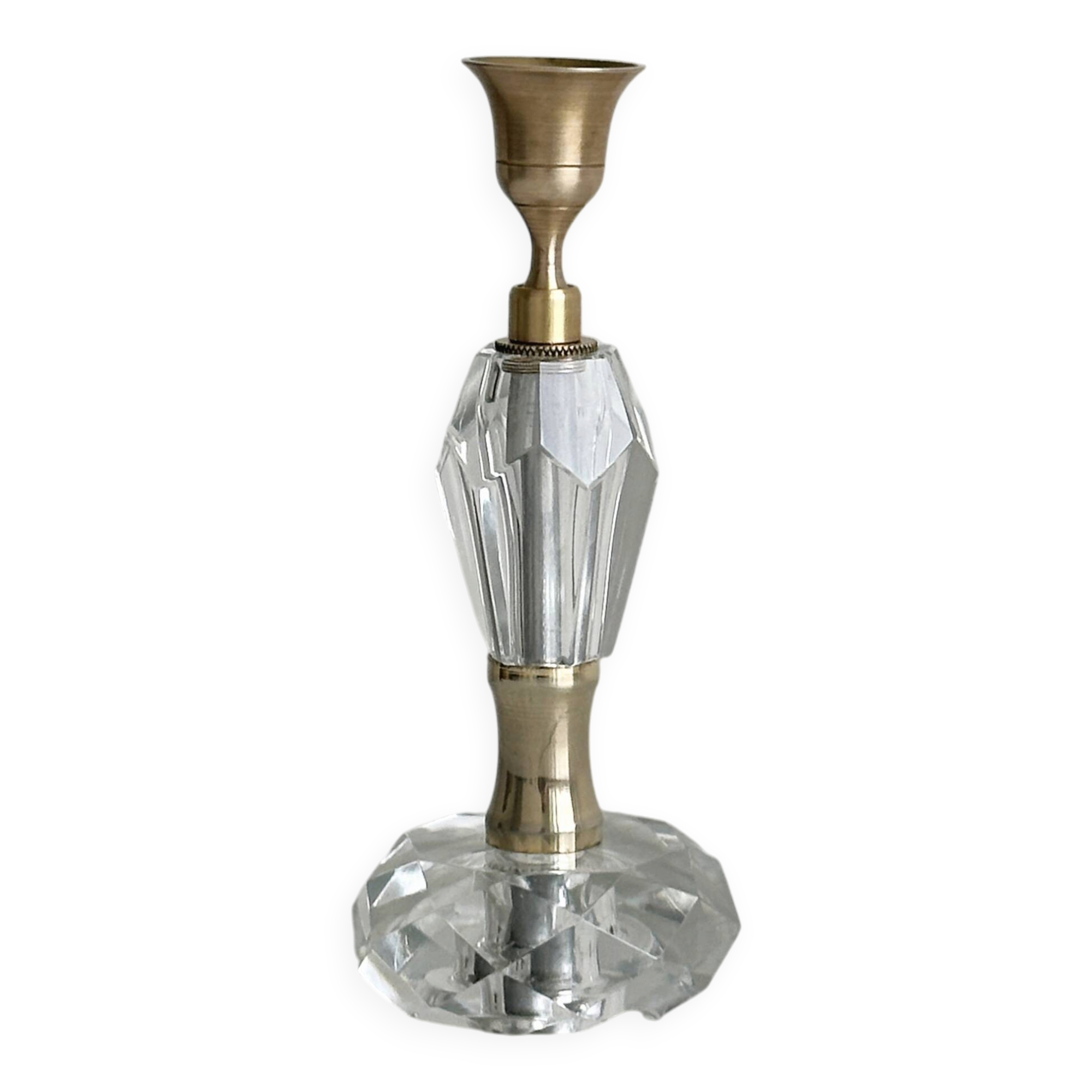 Vintage crystal and brass candlestick