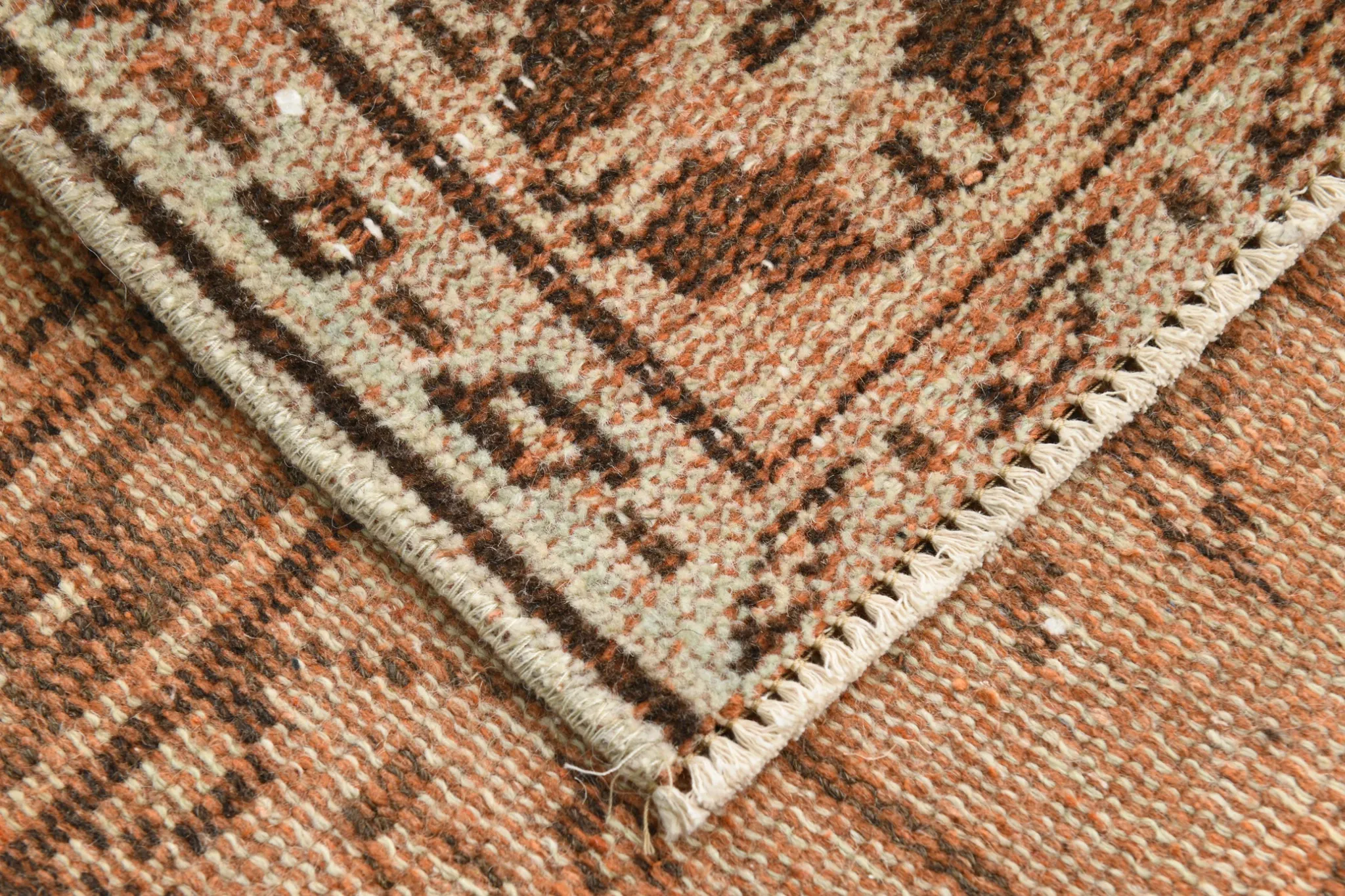 Vintage Persian Peach & Brown Rug, Oriental Pattern Rustic Carpet, 187x292