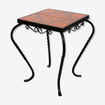 Side table 50s in ceramic and wrought iron
