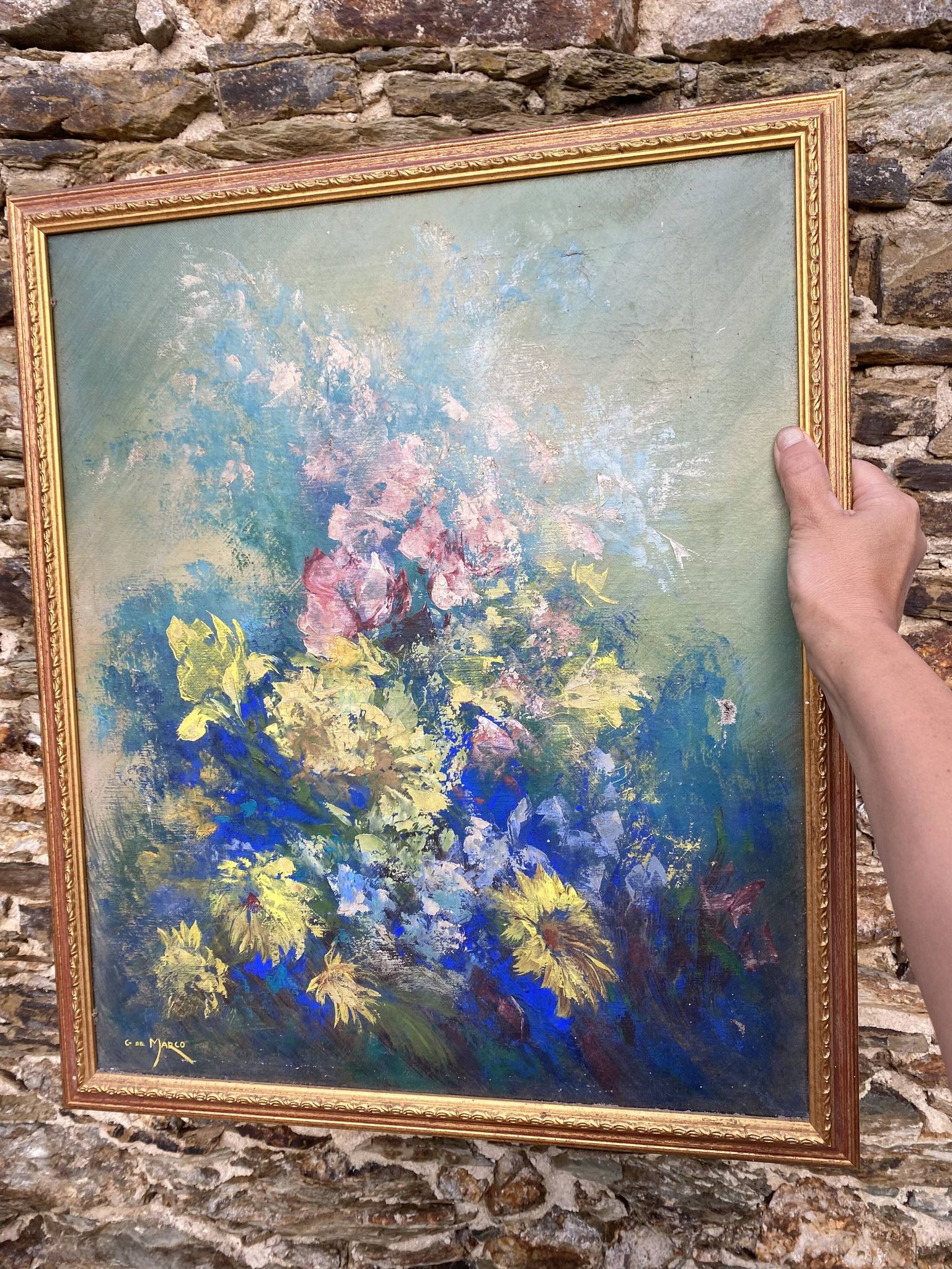 Huile sur toile fleurs G de Marco 50X60