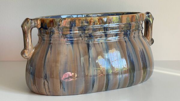 Jardinière cache-pots céramique décor barbotine vintage