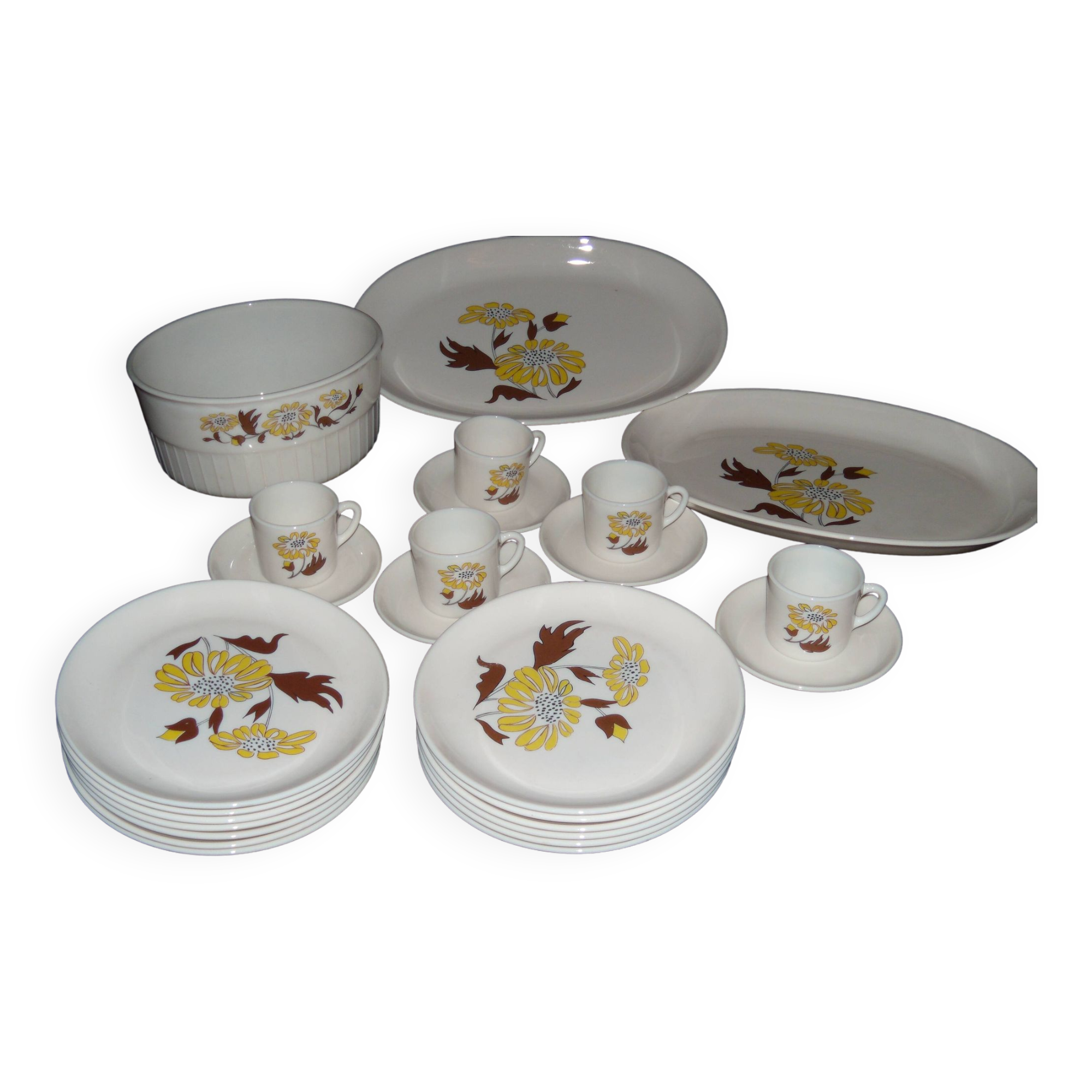 Sovirel vintage dinnerware set with yellow and brown daisy decor 21 pieces