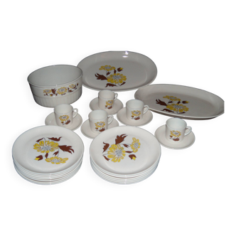 Sovirel vintage dinnerware set with yellow and brown daisy decor 21 pieces