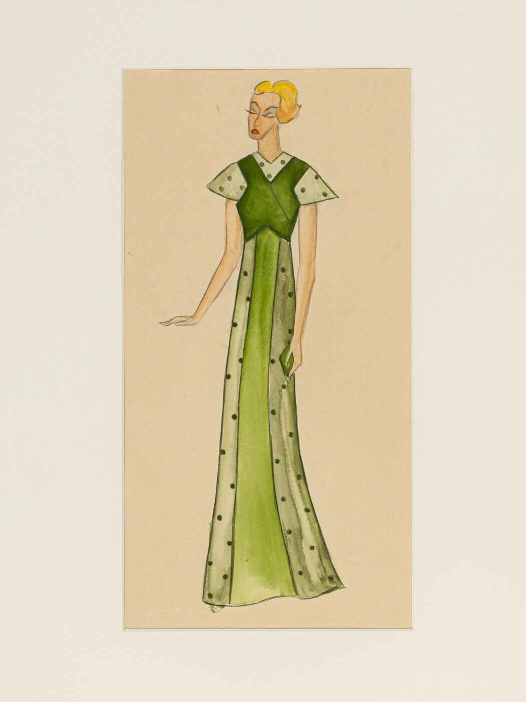 Art Déco Fashion Illustration IV, Gouache on Paper, 36 x 123 cm