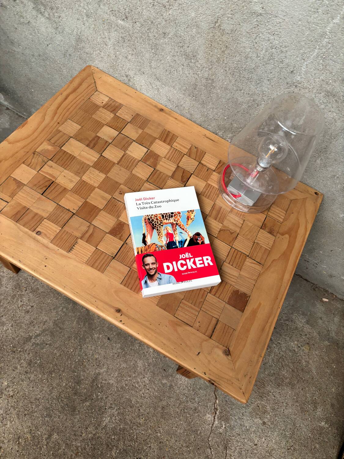 Original antique coffee table in golden blond wood