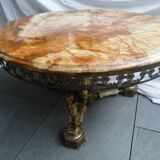 Table basse en laiton marbre et onyx