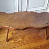 Table basse tronc d'arbre années 70 en bois massif