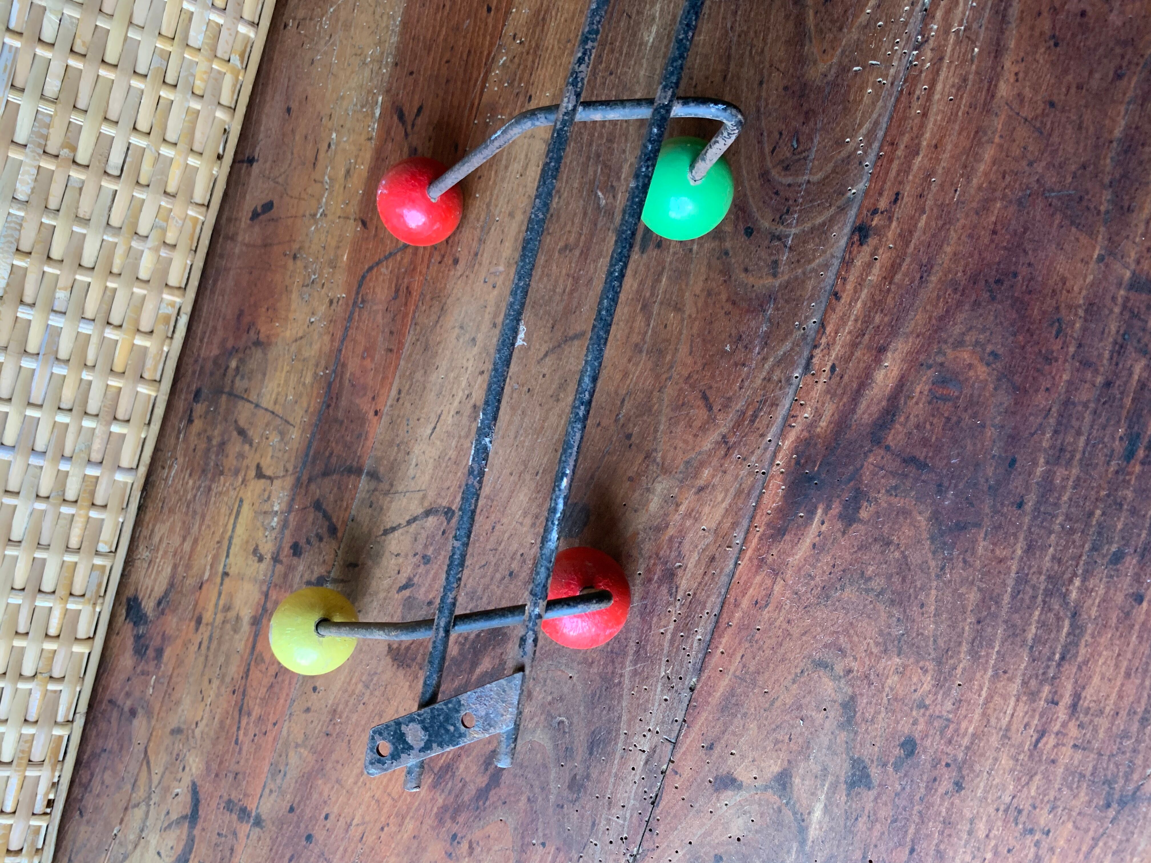 Metal coat rack with wooden balls, 8 hooks, 1950
