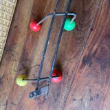 Metal coat rack with wooden balls, 8 hooks, 1950