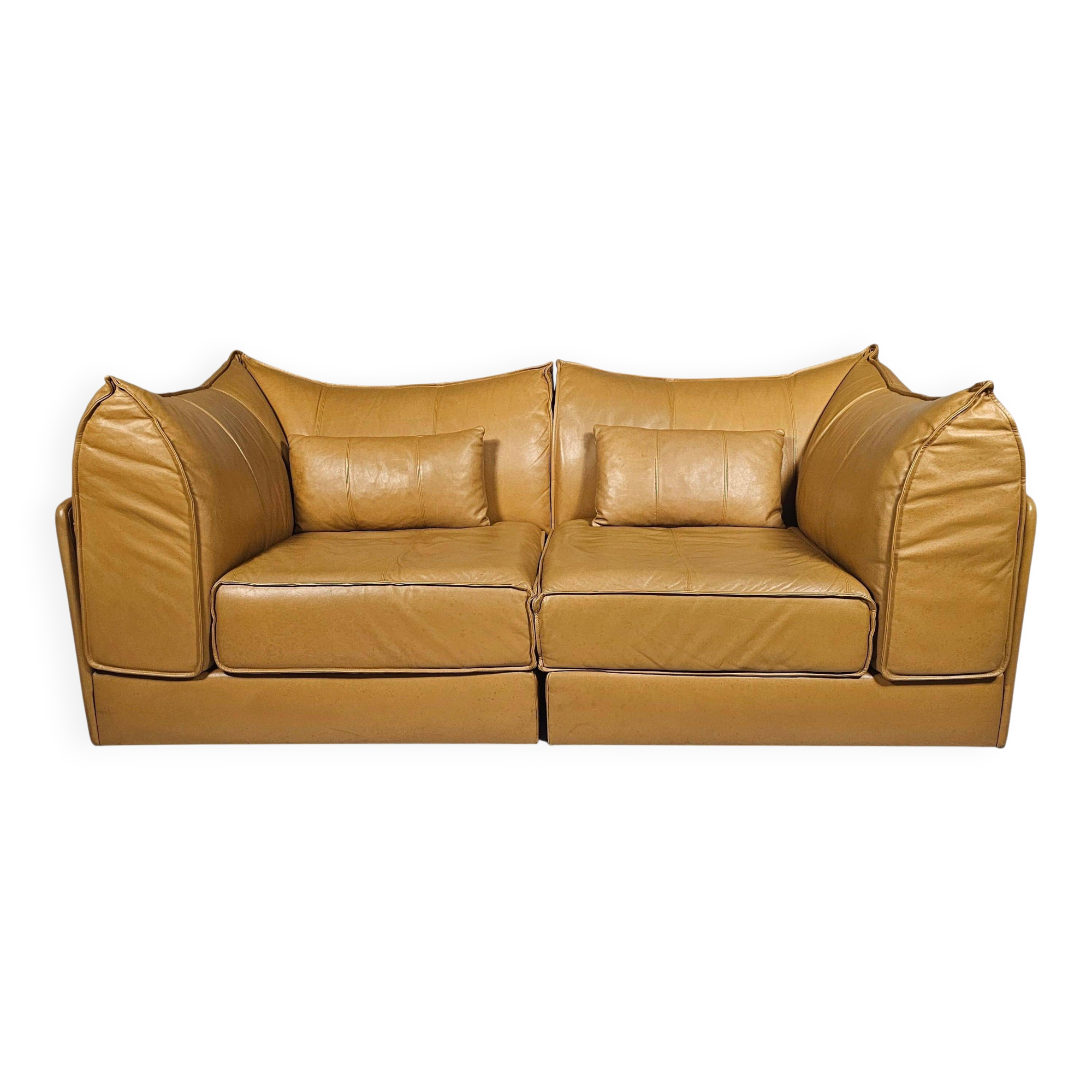 "Pagoda" sectional sofa for 2 in tan leather by De Sede DS-19, 1970s.