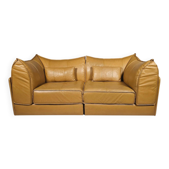 "Pagoda" sectional sofa for 2 in tan leather by De Sede DS-19, 1970s.