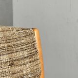 Set of 6 mid-century chairs in honey wood and tweed, 1970 design by dlg Regain.