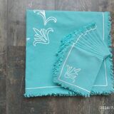 Nappe et 12 serviettes en coton vert d'eau