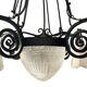 Art Deco, 5-light chandelier with moulded glass and butterfly decoration, wrought iron, circa 1930.