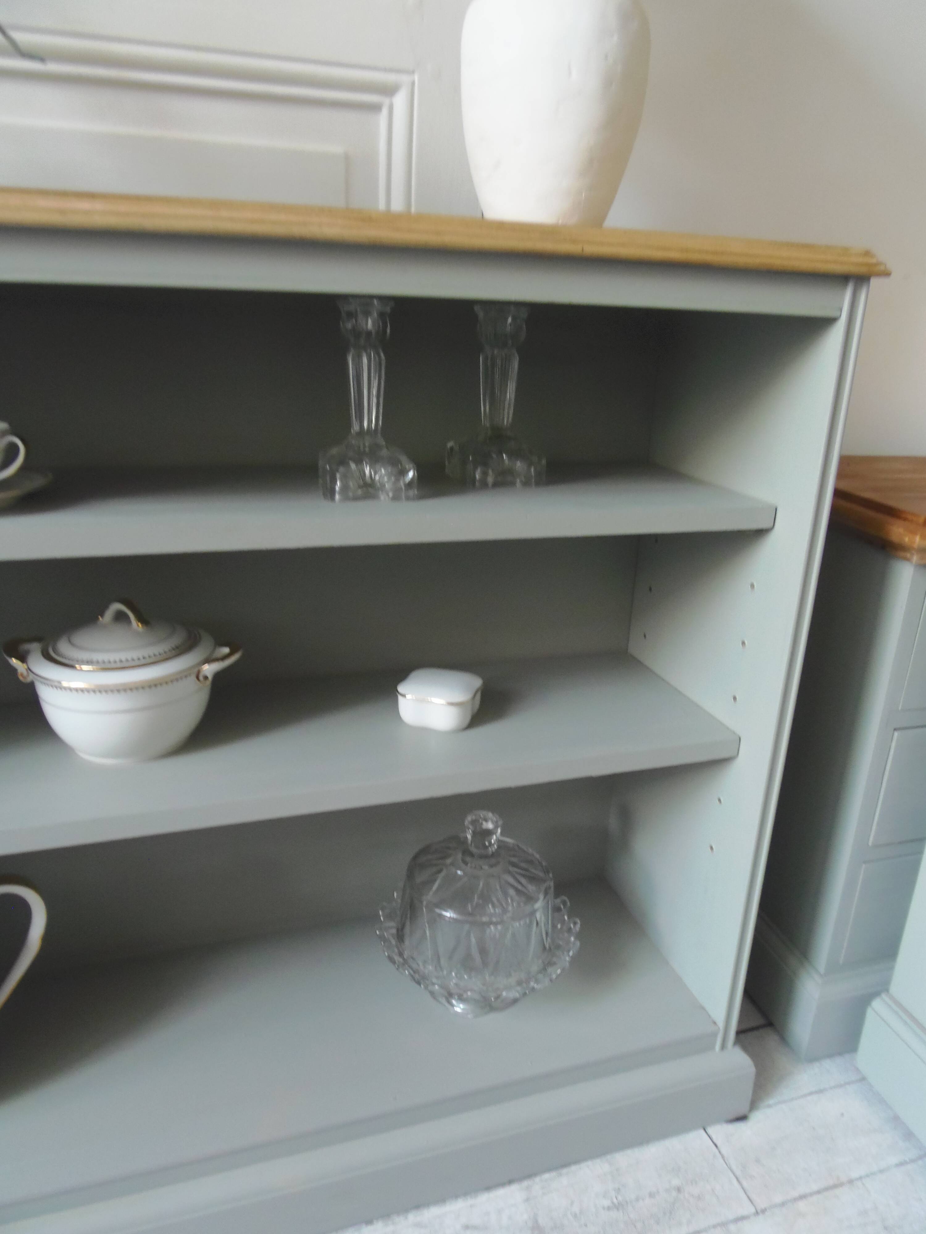 Furniture, vintage bookcase re-enchanted in verdigris, wooden top.