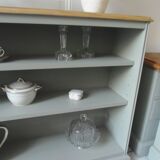 Furniture, vintage bookcase re-enchanted in verdigris, wooden top.