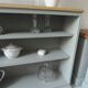 Furniture, vintage bookcase re-enchanted in verdigris, wooden top.
