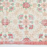 6x10 Vintage Beige & Powder Pink Floral Handmade Vintage Rug, 186x295 Cm