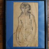 Study of a female nude in charcoal and sanguine, first half of the 20th century