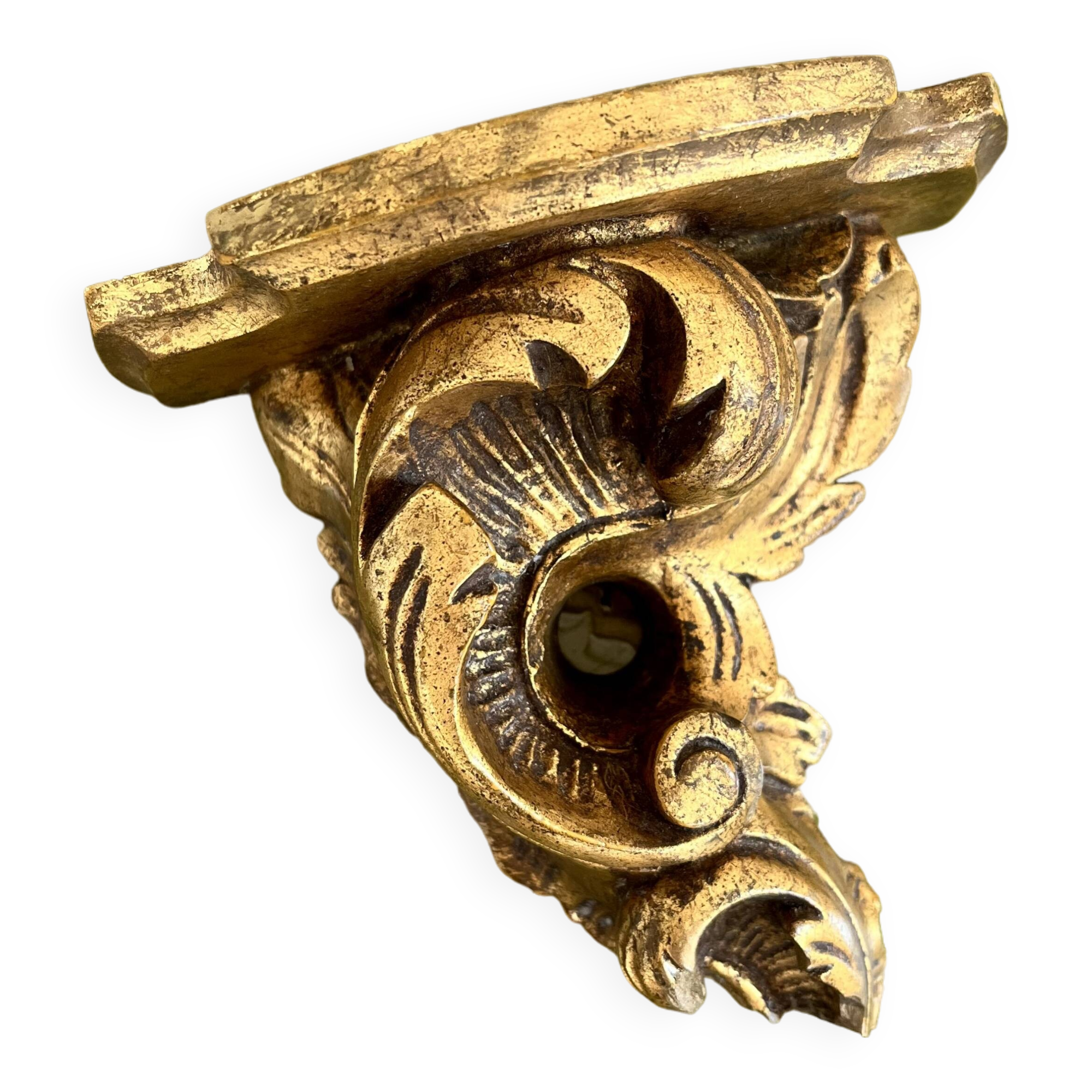 Baroque style wall console shelf in gilded wood