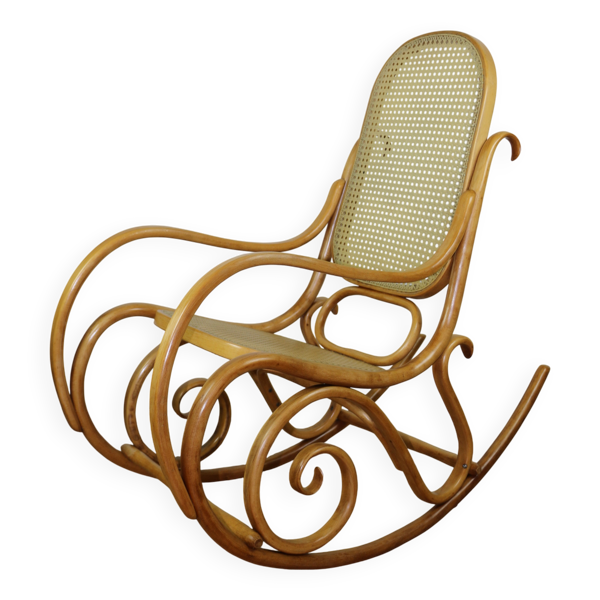 Rocking-chair, en bois de hêtre clair, années 1970 - très bon état