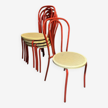 Lot de cinq chaises bistrot Rodet, rouge et beige