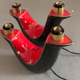 Pair of double fire lamps in red and black ceramic 50s