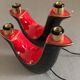 Pair of double fire lamps in red and black ceramic 50s