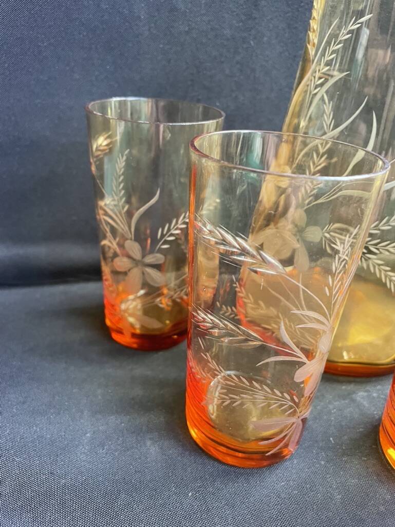 Saint Louis beer service in blown and cut amber crystal – Art Deco