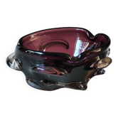 Vide poche Murano. Design forme florale Organique/Corolle. En verre soufflé violine. Diam 15 cm