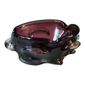 Vide poche Murano. Design forme florale Organique/Corolle. En verre soufflé violine. Diam 15 cm