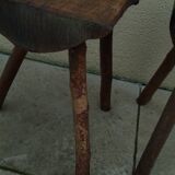 Pair of tripod stools, vintage brutalist style, solid wood