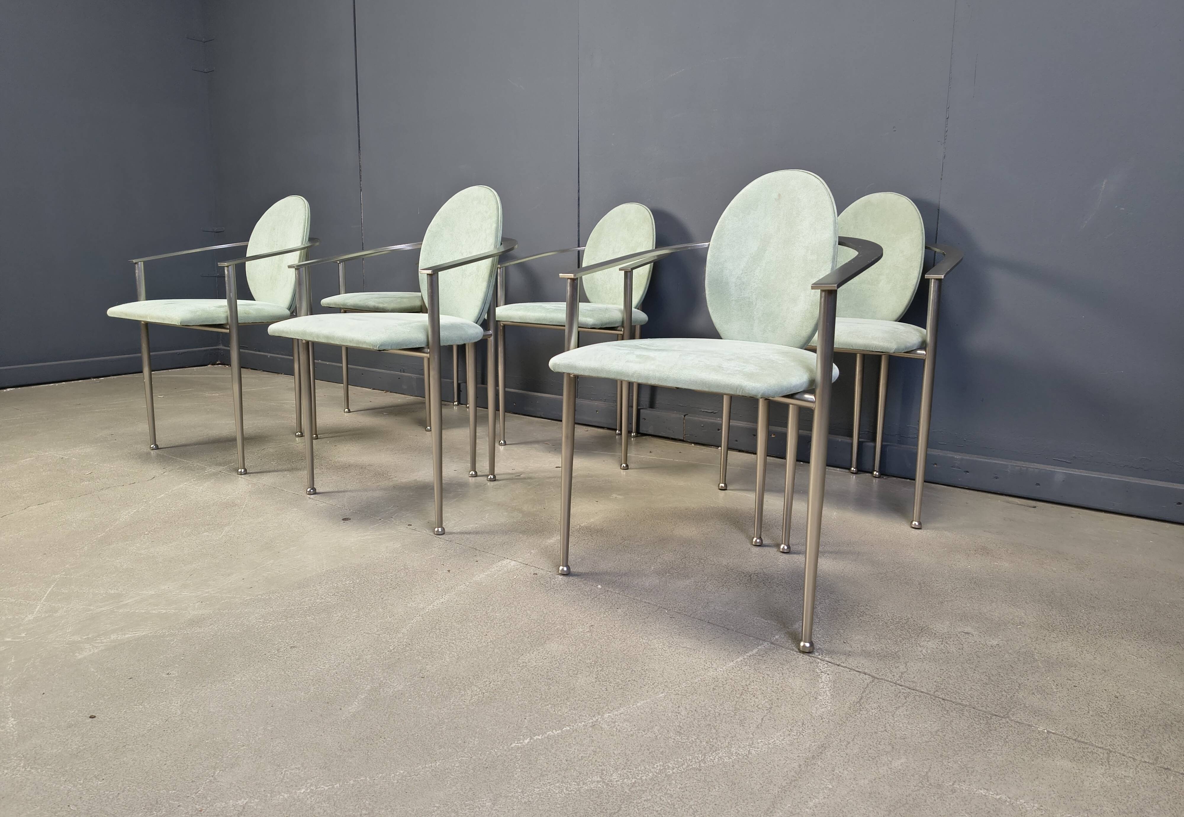 Vintage dining chairs by Belgo chrom, set of 6 - 1980s