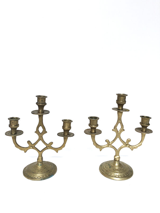 Pair of golden brass candle holders, 1970