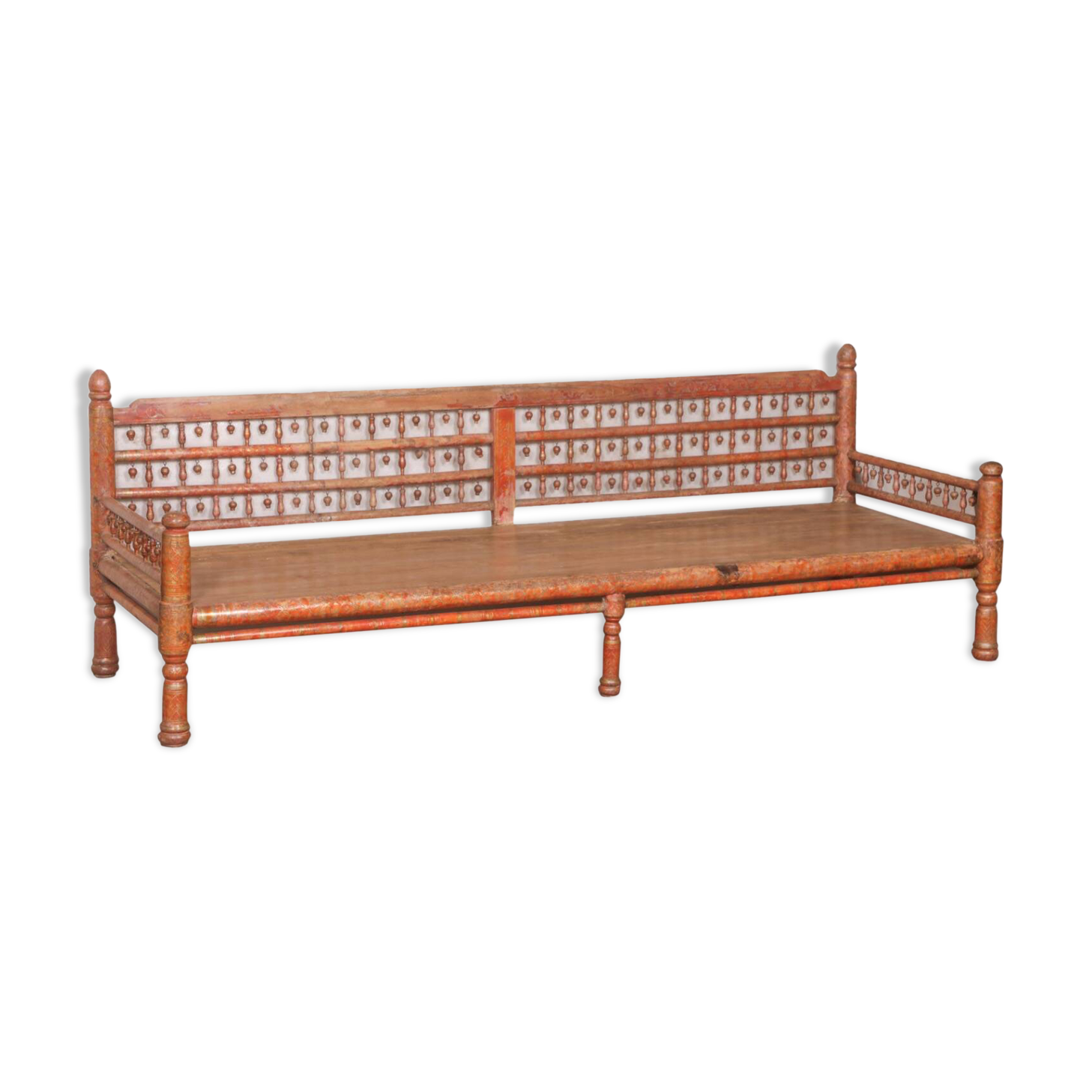 Banquette indienne en bois polychrome