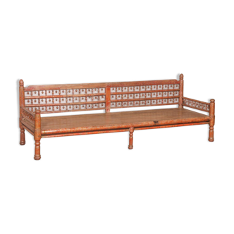 Polychrome wooden Indian bench