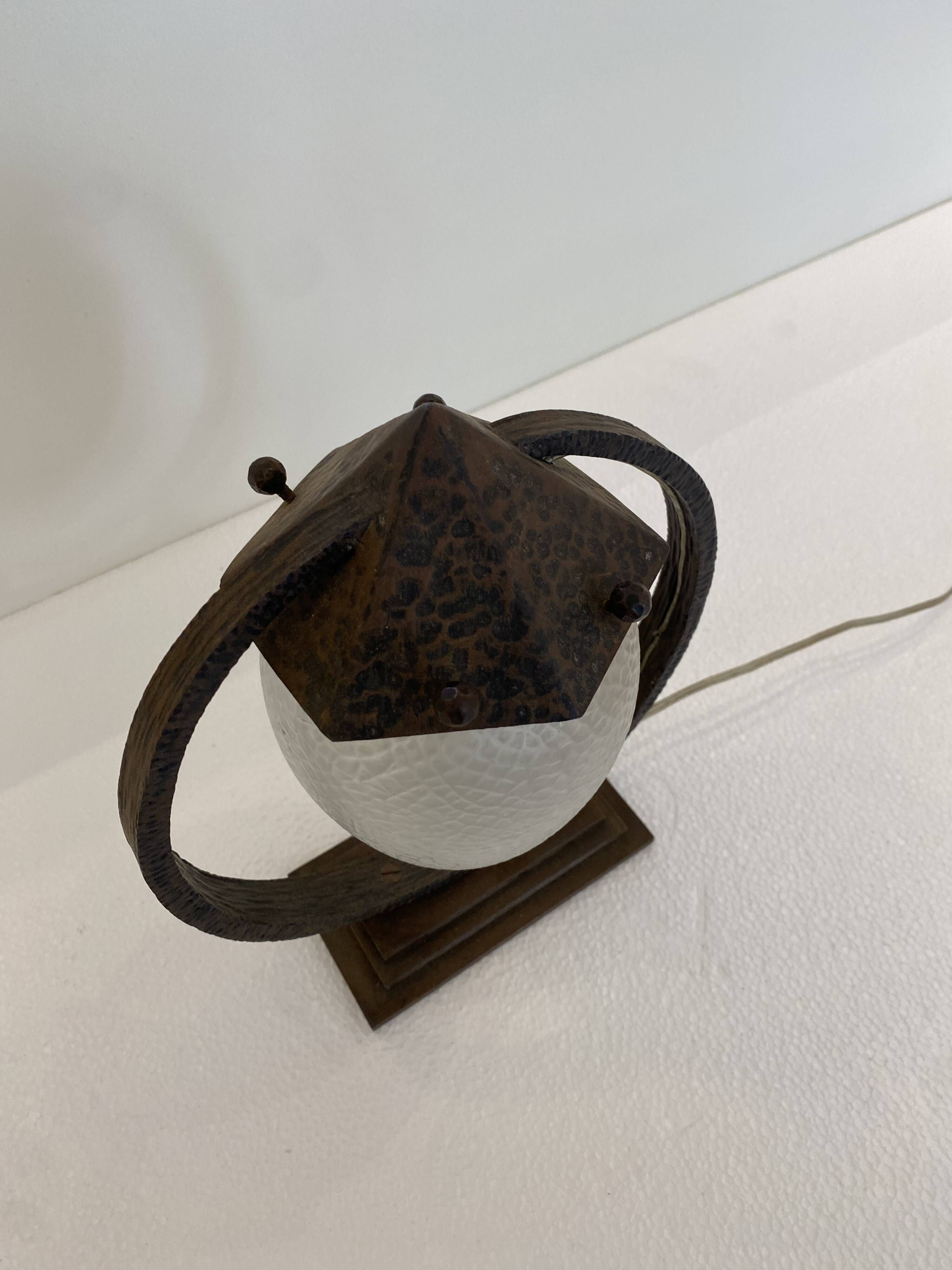 Sculptural Art Deco Table Lamp With Frosted Glass Shade, 1930s